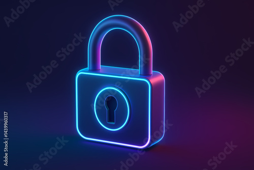 3D Sleek Neon Lock for Access Management and Authentication Systems
