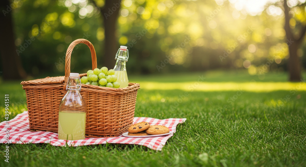 Perfect picnic basket summer and spring fun delicious food fresh fruit and rosé wine delightful outdoor feast Perfect picnic basket summer and spring fun delicious food fresh fruit and rosé wine delightful outdoor feast