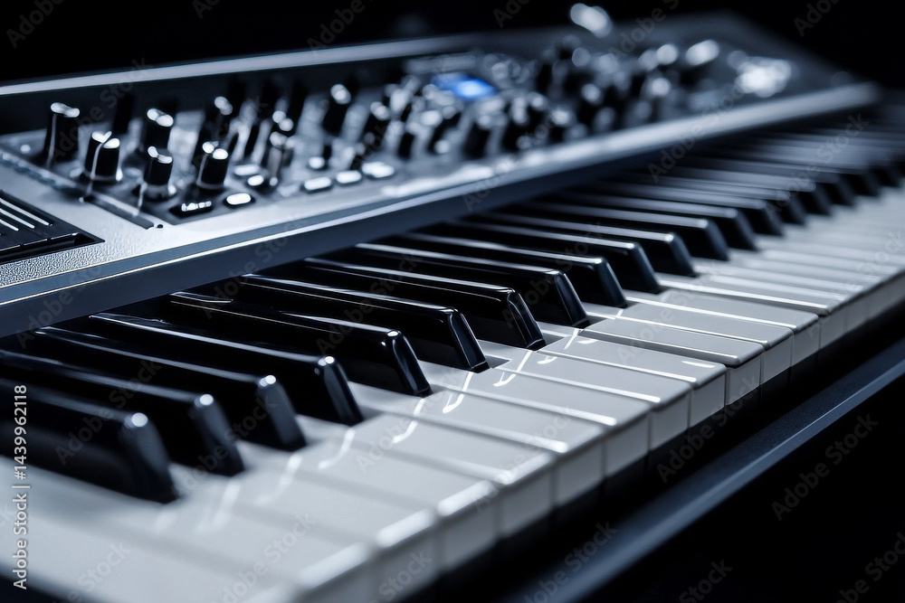 close up of modern electronic synthesizer close up of modern electronic synthesizer