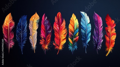 Colorful Artistic Feathers Collection on Dark Background