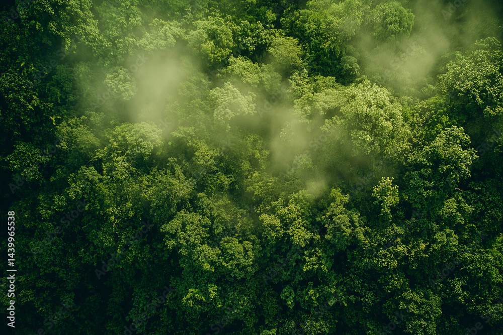 Aerial view of lush Amazon rainforest, morning mist rising, vibrant greens, Brazil adventure