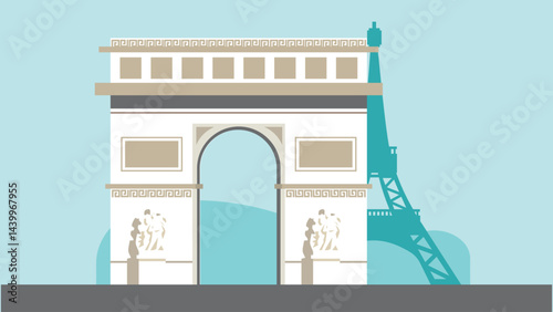 illustration of the Arc de Triomphe, a famous French landmark building in Paris, representing national pride, historical significance