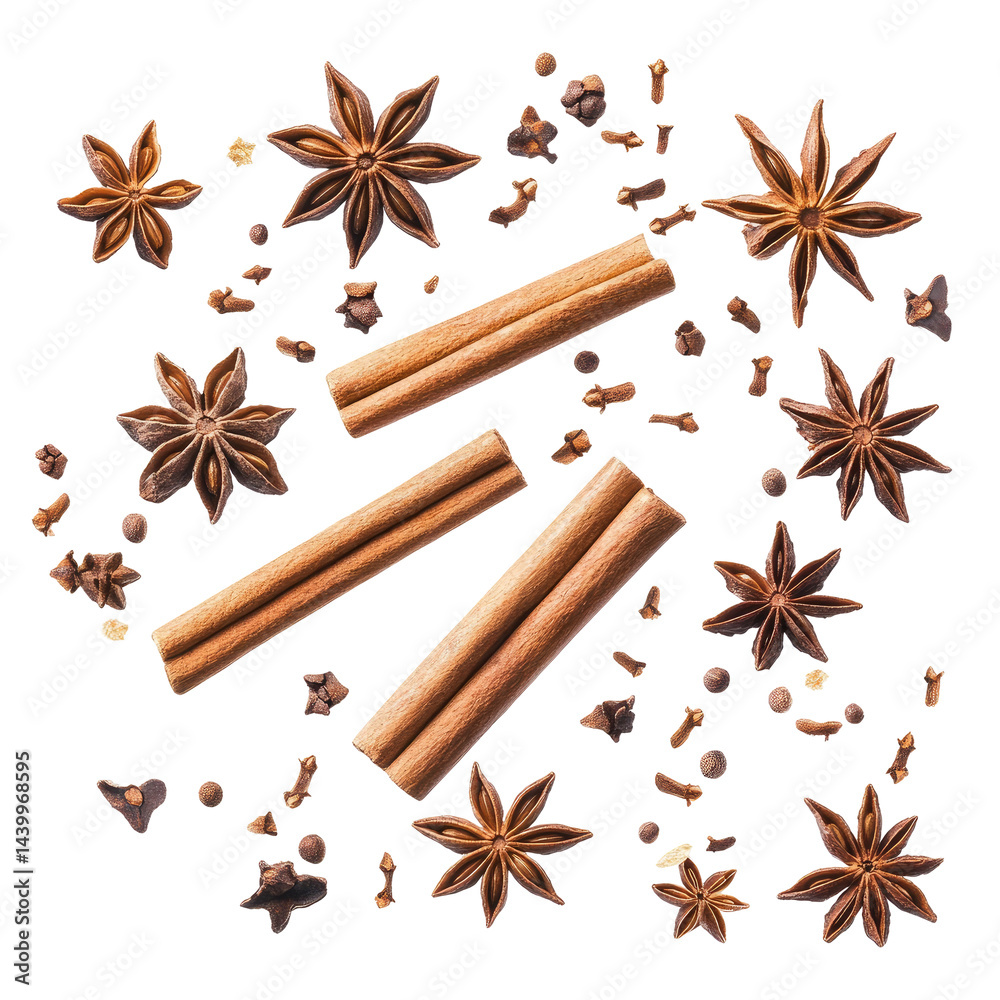 flying cinnamon sticks and anise stars flying cinnamon sticks and anise stars