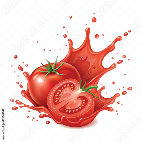 realistic 3d red tomato juice or ketchup sauce splashes isolated on transparent background