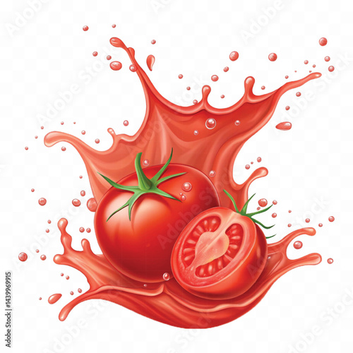 realistic 3d red tomato juice or ketchup sauce splashes isolated on transparent background