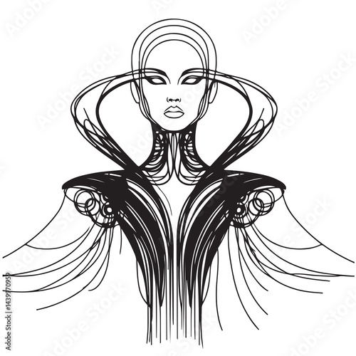 Linear futuristic woman portrait sketch