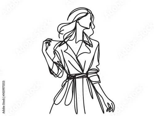 Woman fashion portrait sketch. Black and white. Girl in coat