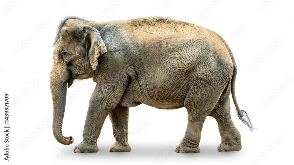 Obraz premium Majestic Asian elephant walking, isolated on white. Large, intelligent mammal.
