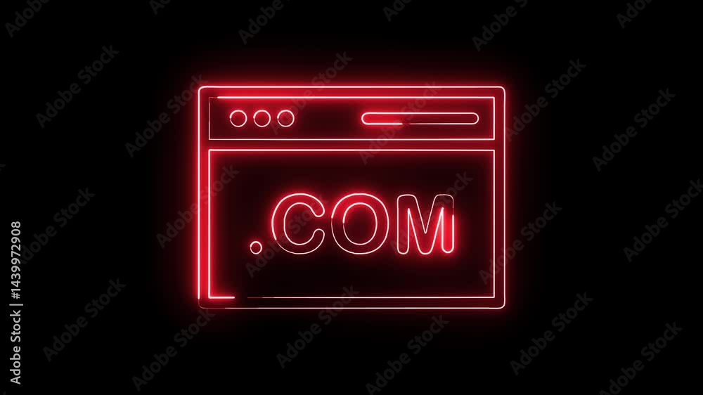 Neon domain name illustration red glow isolated on black background
