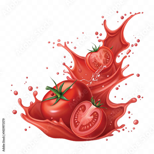 realistic 3d red tomato juice or ketchup sauce splashes isolated on transparent background