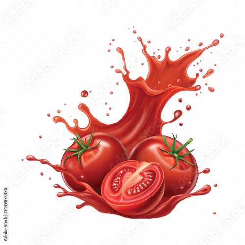 realistic 3d red tomato juice or ketchup sauce splashes isolated on transparent background