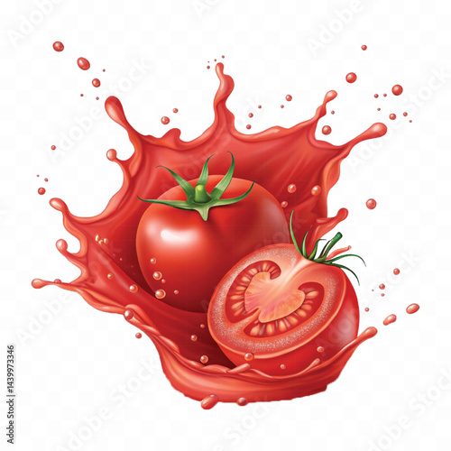 realistic 3d red tomato juice or ketchup sauce splashes isolated on transparent background