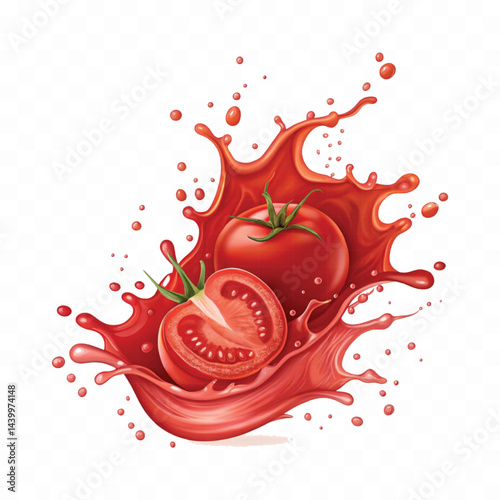 realistic 3d red tomato juice or ketchup sauce splashes isolated on transparent background