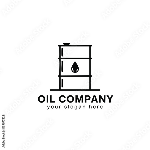 Oil Company Logo with Line Art Oil Barrel and Drop Symbol for Petroleum Storage Industry.

