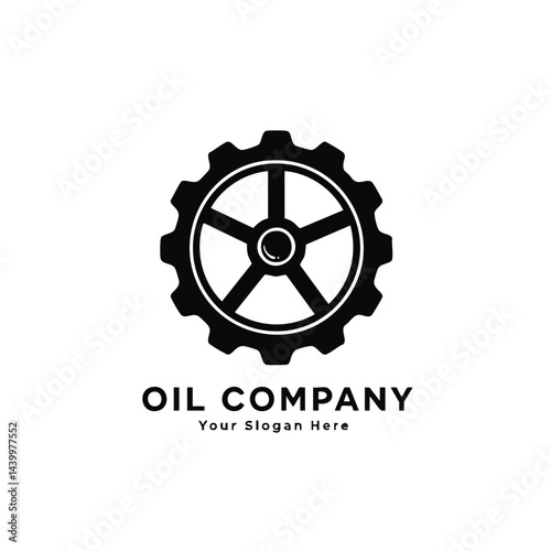Oil Company Logo Featuring Black Industrial Gear or Cogwheel Symbol for Engineering and Machinery.

