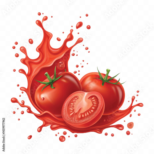 realistic 3d red tomato juice or ketchup sauce splashes isolated on transparent background