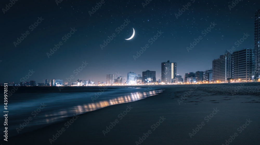 Obraz premium Night Cityscape by the Sea