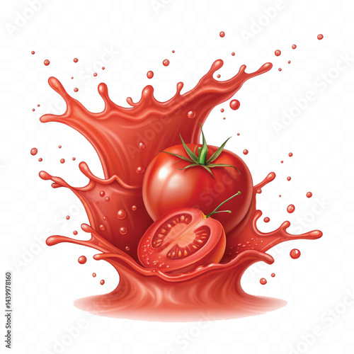 realistic 3d red tomato juice or ketchup sauce splashes isolated on transparent background