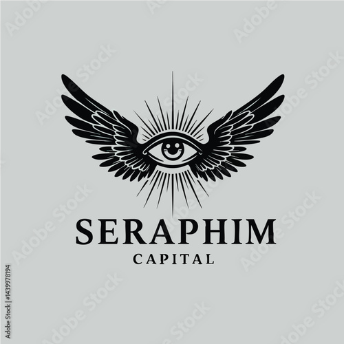 Seraphim Capital Logo Featuring Winged Eye Symbol with Light Rays for Financial Investment Firm.

