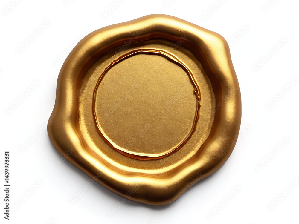Isolated lustrous golden wax seal impression, decorative design element Isolated lustrous golden wax seal impression, decorative design element