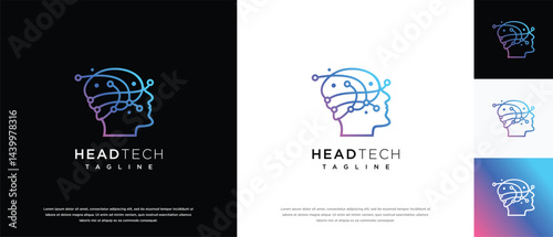 human head smart brain technology logo design template. human head, mind and technology logo icon