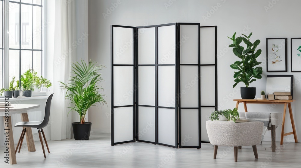 Fototapeta premium Room divider, plants, modern apartment, sunlight