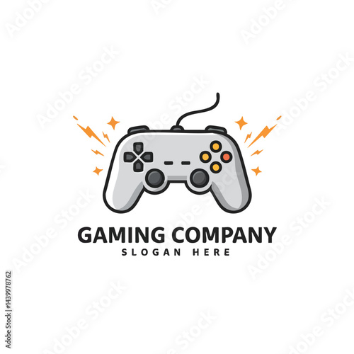 Gaming company logo featuring a video game controller gamepad icon with energy sparks illustration.
