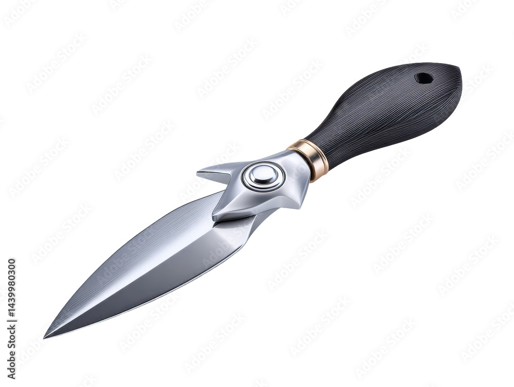 Obraz premium A Stunning Knife with Wooden Handle on a Sleek Black Background Highlighting Innovative Office Design Concept