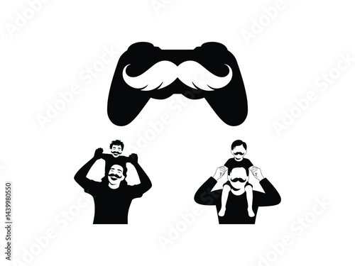 Fathers Day Mustache Family Gaming Silhouette Vector Clipart Graphic Bundle