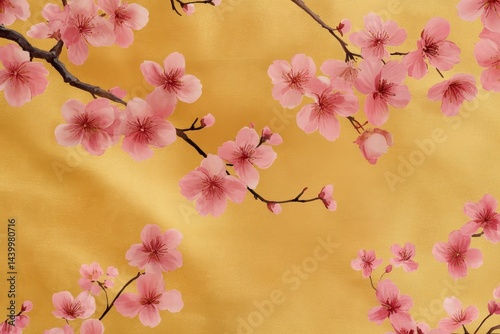 Wallpaper Mural Delicate pink blossoms on a mustard yellow fabric. Torontodigital.ca