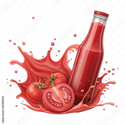 realistic 3d red tomato juice or ketchup sauce splashes isolated on transparent background