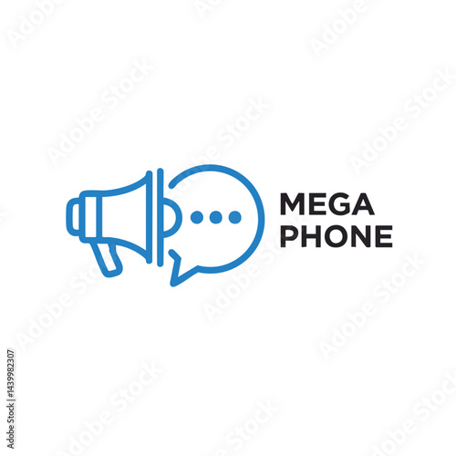 Mega Phone Logo Combining Megaphone and Speech Bubble Line Art

