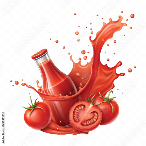 realistic 3d red tomato juice or ketchup sauce splashes isolated on transparent background