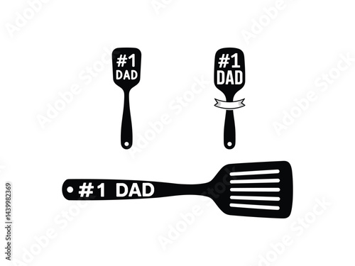 Fathers Day Number One Dad Spatula Silhouette Vector Clipart Graphic Text Bundle