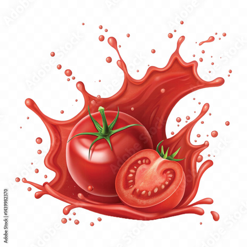realistic 3d red tomato juice or ketchup sauce splashes isolated on transparent background