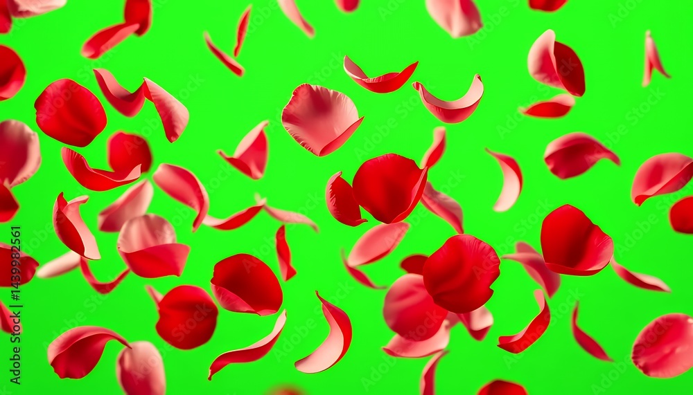 Rose Petals Falling Elegant Red and Pink Isolated on Green Screen Background Perfect for Vfx Melancholic Musical Fantasy Production Element Studio Visual Effects