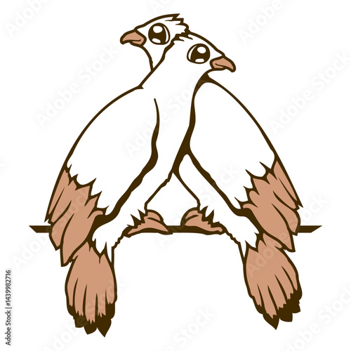 2 pigeons birds two friends sitting cable couple Isolated Vector Graphic Design Illustration
