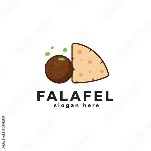 Falafel logo illustration with pita bread. Represents Middle Eastern food, vegetarian cuisine, and falafel restaurant.
