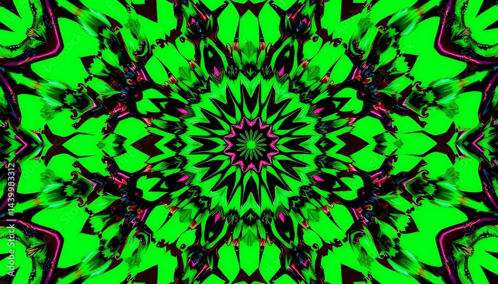 Symmetrical Kaleidoscope Isolated on Green Screen Background for Fantasy Musical Visual Effect and Video Production with Vibrant Colors and Intricate Patterns in Studio