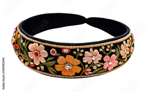Traditional Slavic Headband with Colorful Floral Decorations Isolated on transparent background. photo