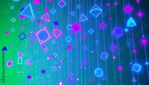 Obraz na płótnie Vibrant Geometric Shapes in Neon Blue and Magenta Isolated on Green Screen Background Ideal for Vfx Musical and Fantasy Productions in Studio Setting Perfect for Compositing w salonie