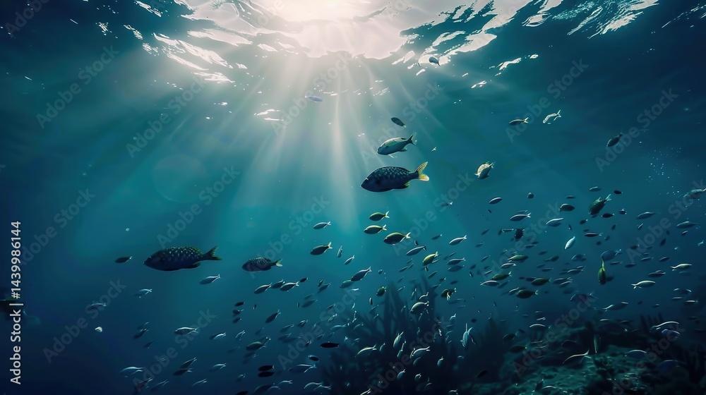 Fototapeta premium Underwater World Light Blue Background: A Tranquil and Enchanting Ocean Scene for Creative Projects