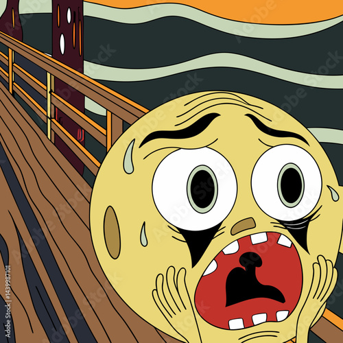 A humorous cartoon of a terrified emoticon, featuring wide eyes and a gaping mouth, perfect for expressing fear or surprise in digital communications