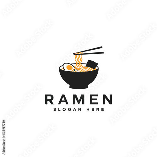 Ramen Noodle Bowl Logo with Chopsticks for Japanese Restaurant

