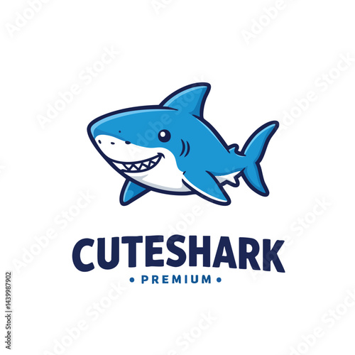 Cuteshark Premium Logo Featuring Friendly Blue Shark Cartoon Character

