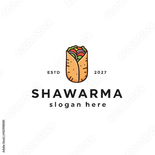 Cartoon shawarma wrap logo vector illustration, ideal for Middle Eastern street food or restaurant branding design.
