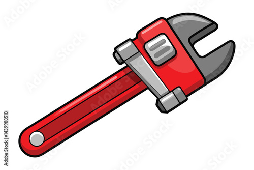 Cartoon illustration of a red adjustable wrench.