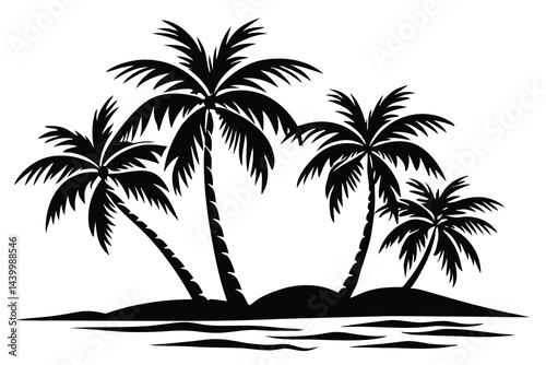 Silhouetted Palm Trees on a Tropical Island