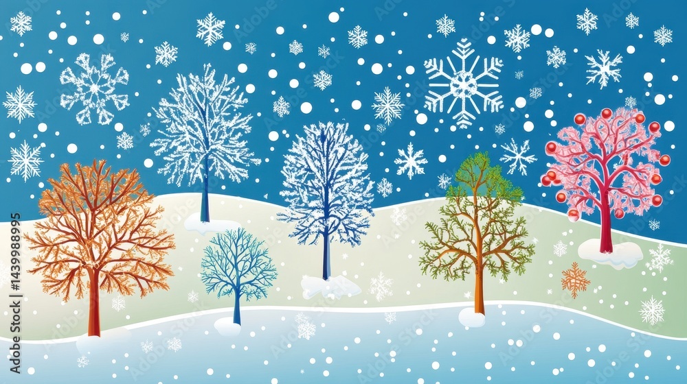 Winter Landscape with Colorful Trees