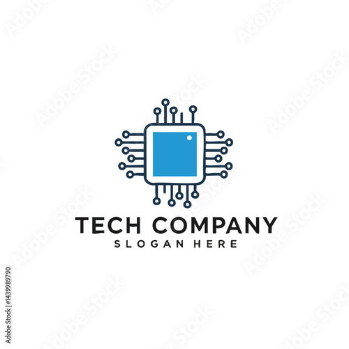 Tech Company Logo Featuring Blue Microchip CPU Processor Icon

